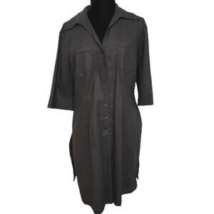 Barisal Linen Button Front Side Slit Black Midi Tunic Top Plus Size 16 Gothcore